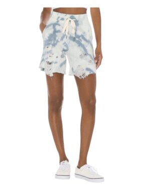 Philanthropy‎ Tie Dye Distressed Sweat High Waist Shorts Blue White XS Boho